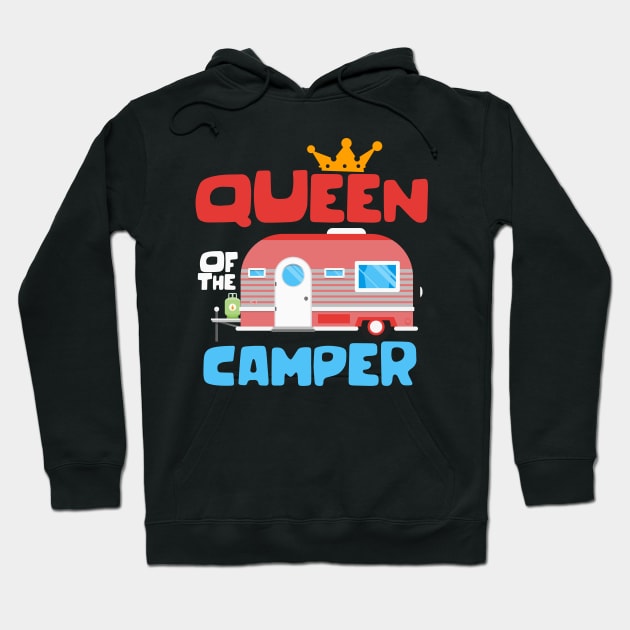 Womens Camping Gift Print Queen Of The Camper Print Hoodie by Linco